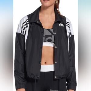 Women’s Adidas Coach 3 Strippers Jacket Black White Windbreaker Size Large